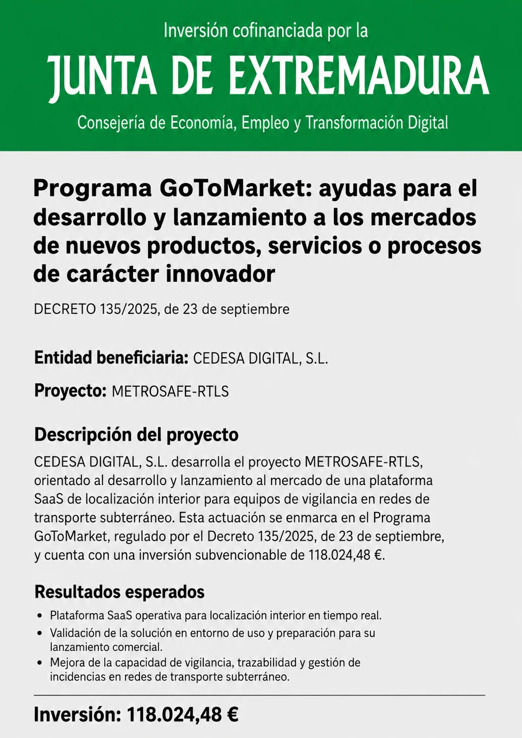 Programa GoToMarket — METROSAFE-RTLS