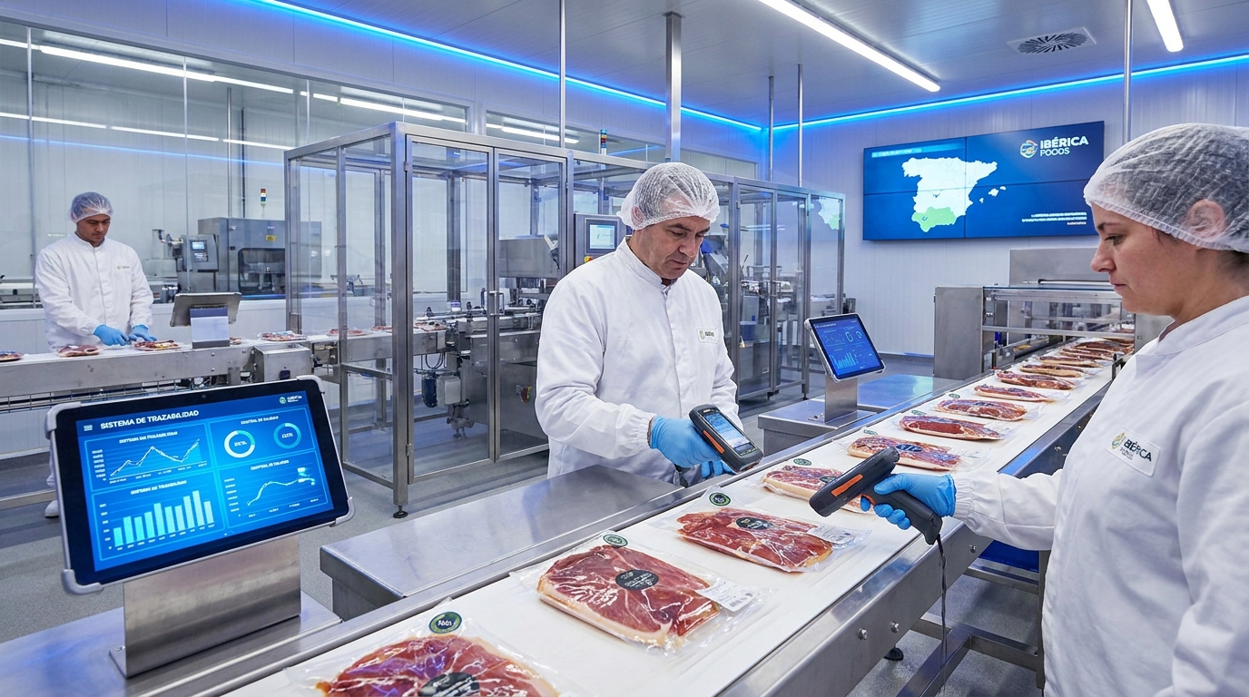 Industria alimentaria con sistema de trazabilidad NFC en línea de producción