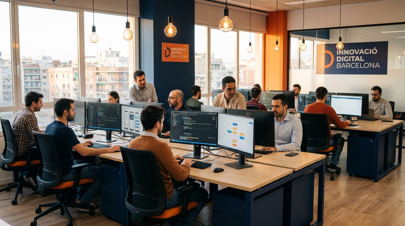 Equipo de desarrollo de software a medida en oficina tecnológica